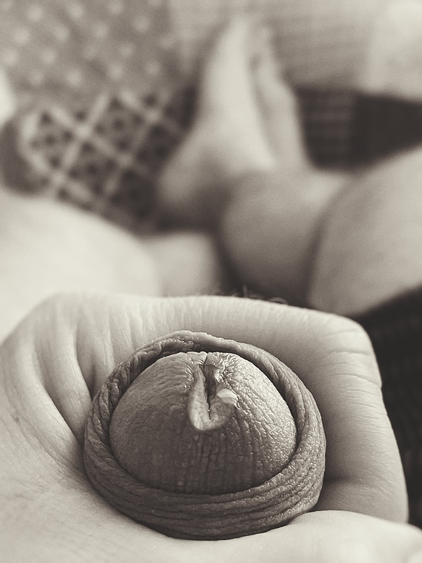 Pre cum and foreskin macro