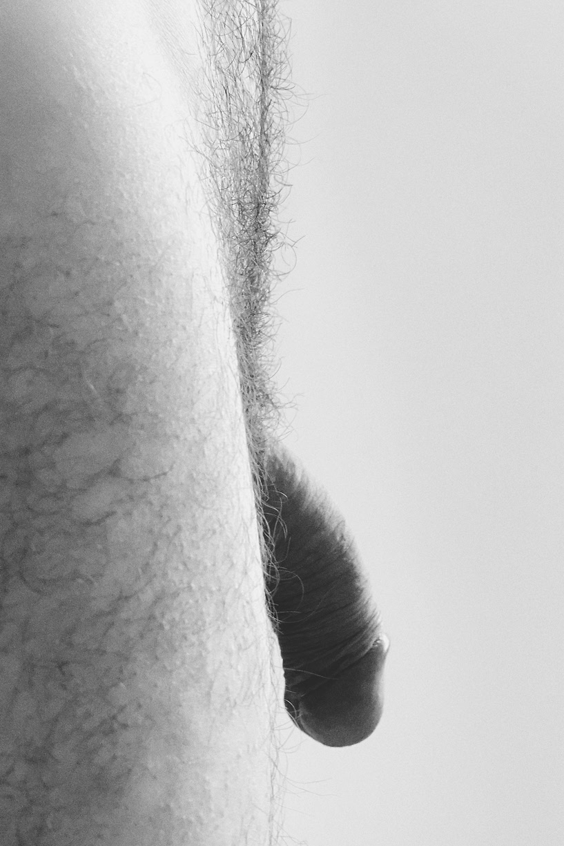 Profile view of my flaccid penis and hairy belly and pubes
